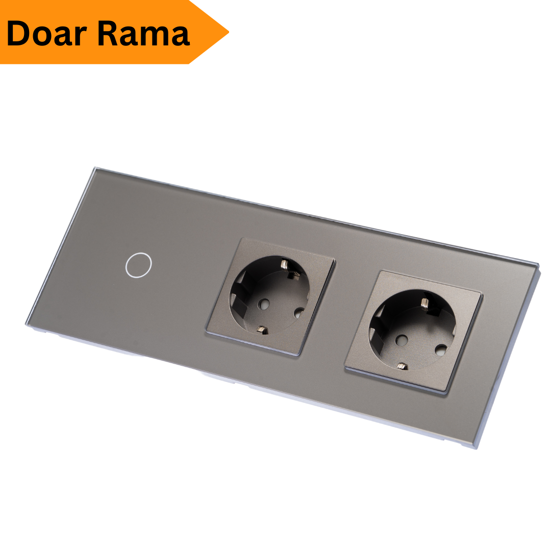 Rama intrerupator Sticla, Modular 1 buton + 2 panou cu rama priza, Tuya©